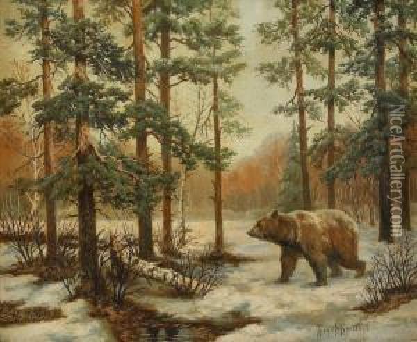 The Bear In The Forest Oil Painting - Wladimir Leonidovich Murawjoff