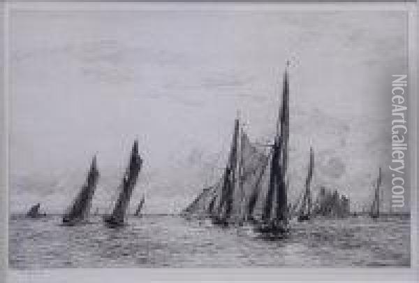 Barges Racing Oil Painting - William Lionel Wyllie