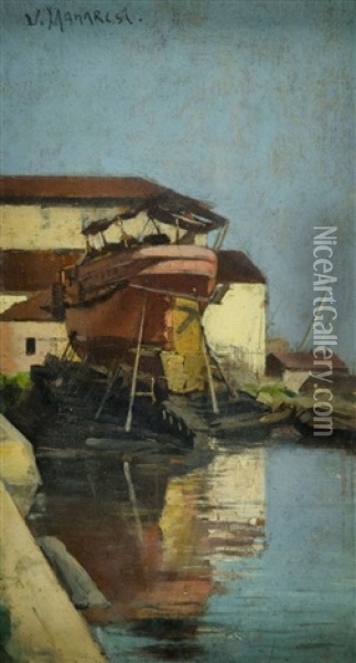 Barca In Rimessa Oil Painting - Ugo Manaresi