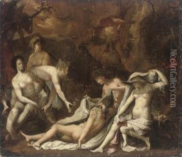 Diana And Actaeon Oil Painting - Bartholomaeus Spranger