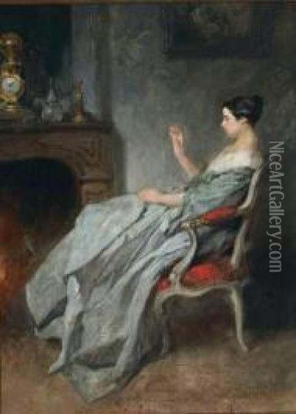 By The Fireplace Oil Painting - Jean-Baptiste Fauvelet