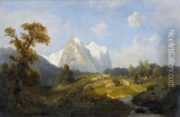 Das Wetterhorn Von Hasliberg Aus Oil Painting - Carl Johann Fr. Toeche