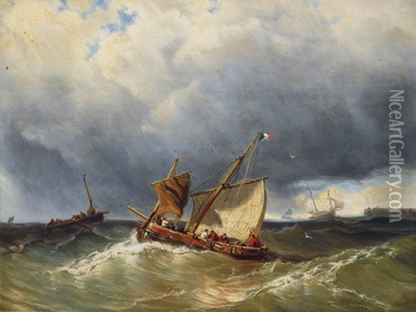 Fishing Boats On The Sea Oil Painting - Christian Frederic Eckardt