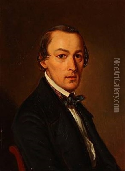 Portrait Of Accountant In The Ministry Of War, War Council, Later Head Of Finance Hans Henrik Thomsen (1817-1892) Oil Painting - Emilius Baerentzen