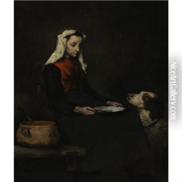 A Woman And Her Dog (les Deux Amis) Oil Painting - Theodule Ribot