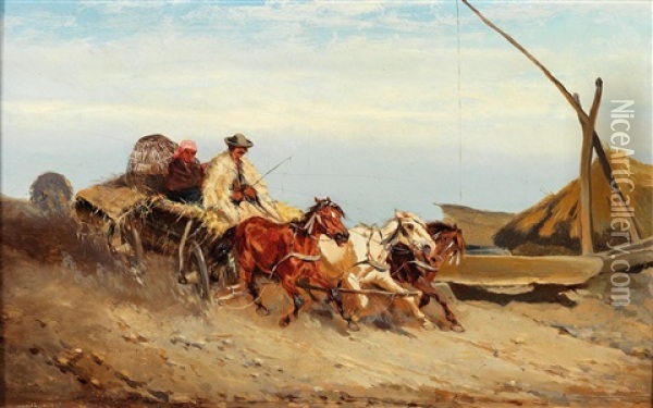 Hungarian Farmers Returning Home Oil Painting - Alexander Franz Von Bensa