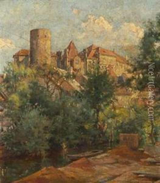A View Of The Castle In Jindrichuvhradec Oil Painting - Frantisek Hladik
