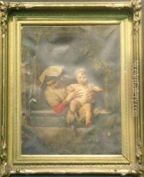 Mother And Child In A Window Oil Painting - Giuseppe Mazzolini