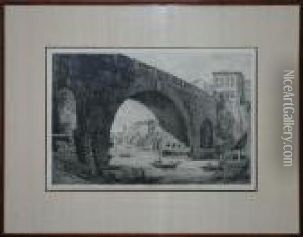 Veduta Di Ponte Cestio Etching,1822 Oil Painting - Luigi Rossini