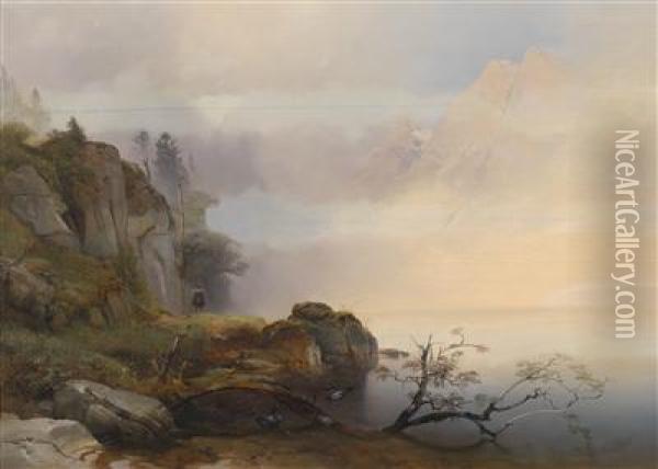 Autumnal Mood On The Lake Oil Painting - Anton Hansch