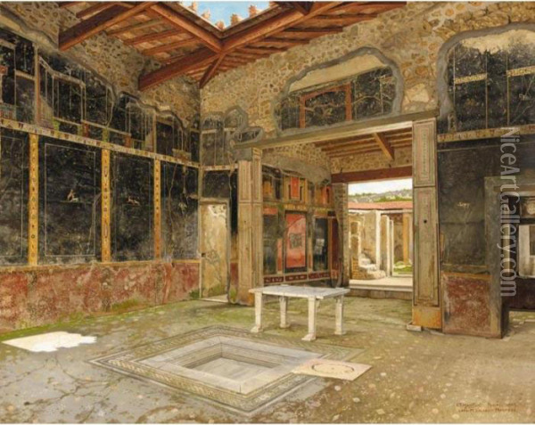 Interior At Pompeii: Casa Di Lucrezio Frontone Oil Painting - Josef Theodor Hansen
