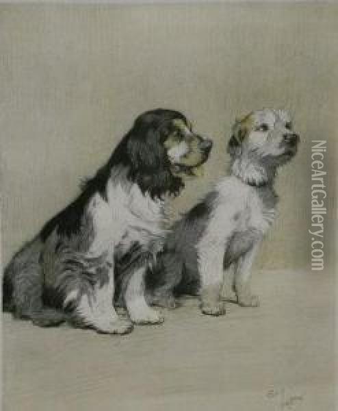 Spaniel And Terrier Oil Painting - Cecil Charles Aldin