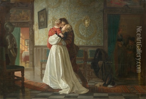 A Family In A Historicised Interior Oil Painting - Karl Emil Doepler the Elder