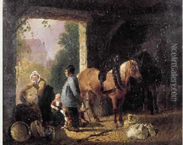 Le Nettoyage Des Cuivres, 1838 Oil Painting - Auguste De Creuse