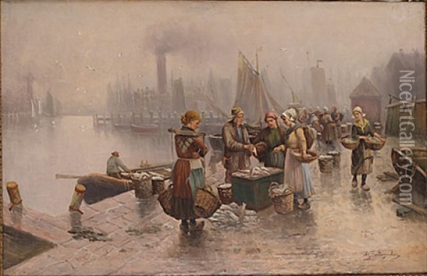 Fiskmarknad Oil Painting - Adolf (Constantin) Baumgartner-Stoiloff