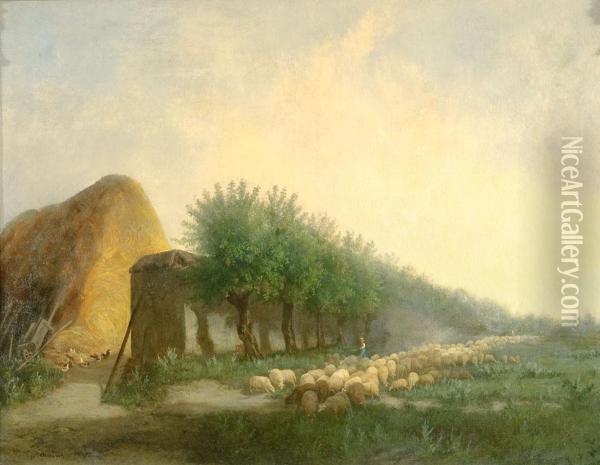 Paesaggio Con Gregge Oil Painting - Giuseppe Camino