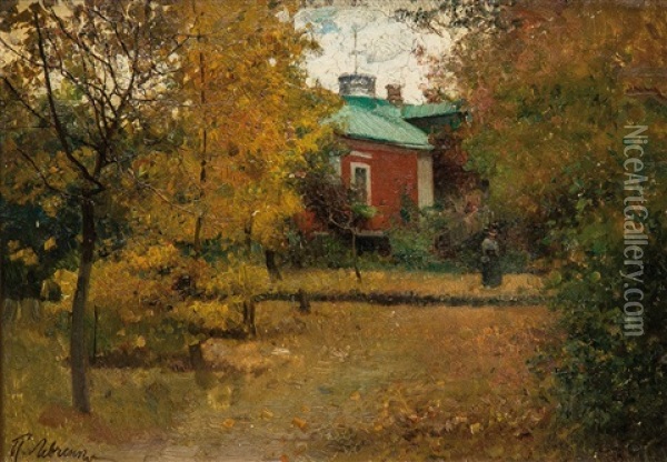 Spaziergang In Herbstlicher Gartenlandschaft Oil Painting - Petr Alekseevich Levchenko
