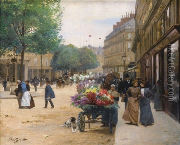 The Flower Seller, Place De La Comedie Francaise Oil Painting - Victor Gabriel Gilbert