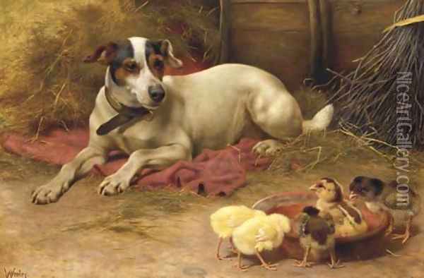 Guarding the chicks Oil Painting - Herbert William Weekes