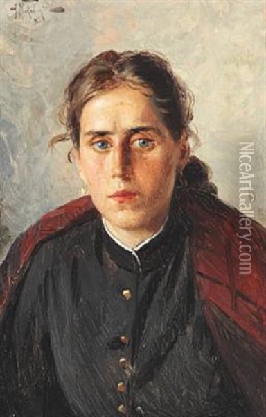 Portrait Of A Young Woman, Presumably The Artist's Sister Oil Painting - Alexandr Vladimirovich Makovsky
