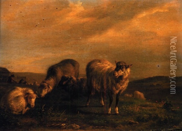 Moutons Aux Paturages Oil Painting - Joseph Francois Paris
