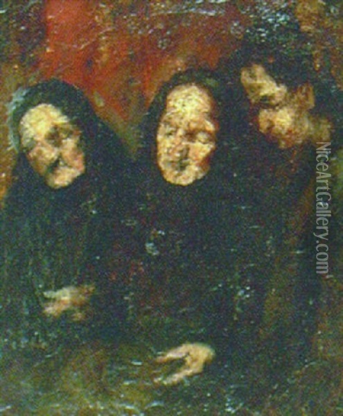 Tva Kvinnor Samt Man Oil Painting - Theodule Ribot