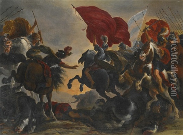 Cavalry Battle Scene Oil Painting - Vincent Adriaenssen