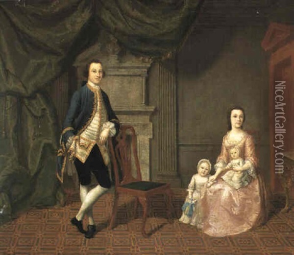 Group Portrait Of The Hon. John And Mrs. Smith Barry With Their Two Children Oil Painting - Edward Haytley