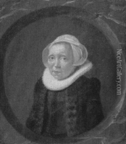 Portrait Of A Lady, Small Half Length, Wearing A Black      Dress With A Fur-trimmed Coat And A White Ruff Oil Painting - Thomas De Keyser