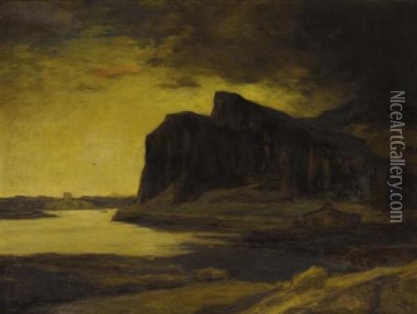 Seascape With Cliffs (possibly Aberdour, Scotland On The Firth Of Forth) Oil Painting - David Young Cameron