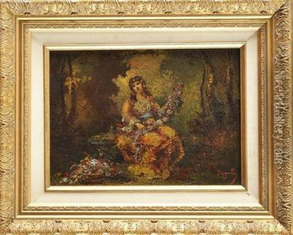 Femme A La Guirlande De Fleurs Oil Painting - Frederic Borgella