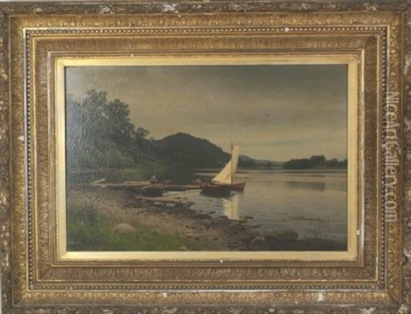 Fishing Scene Oil Painting - Hermann Herzog