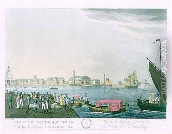View of the Neva the Harbour and the Exchange at St Petersburg Oil Painting - Mornay
