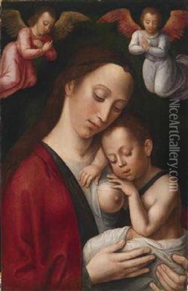 The Virgin And Child With Angels Oil Painting - Master Of The Legend Of The Magdalene