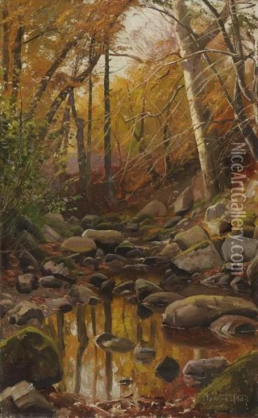 Herbstlicher Waldbach Oil Painting - Peder Mork Monsted