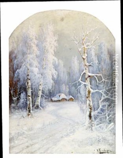 Winter Landscapes (+ Summer Landscape; Pair) Oil Painting - Yuliy Yulevich (Julius) Klever