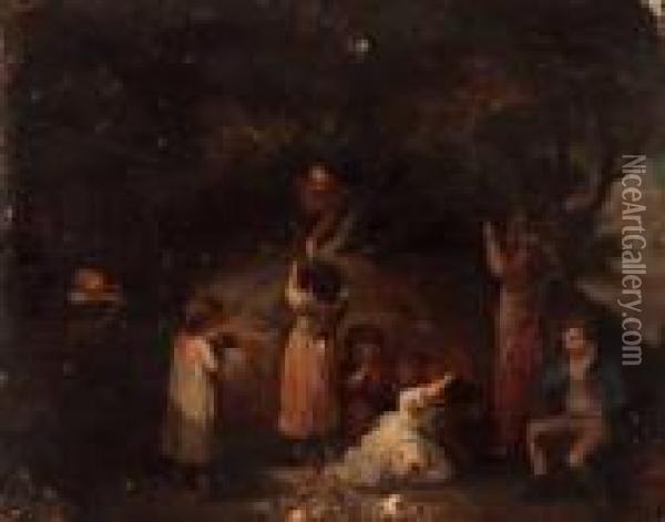 Children In A Woodland Oil Painting - George Morland