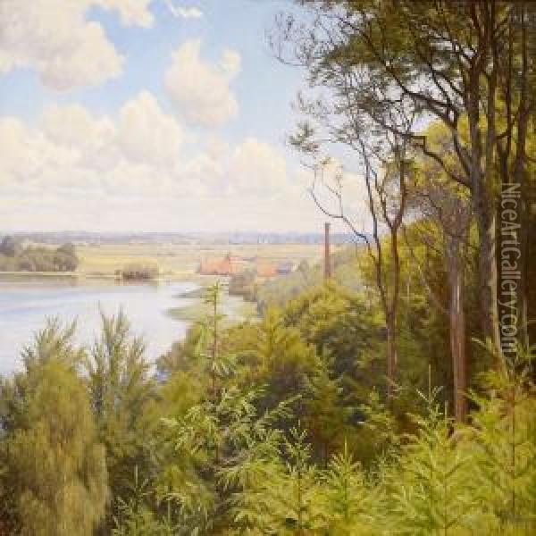 The Sanatorium Orneso,in The Background Silkeborg Oil Painting - Ludvig Kabell