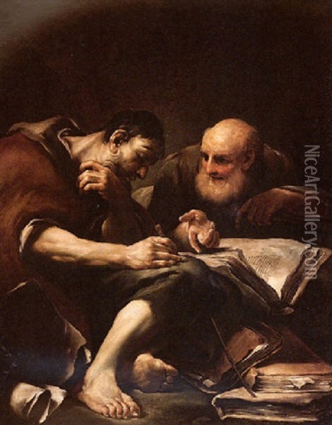 Democritus And Heraclitus Oil Painting - Giuseppe Maria Crespi