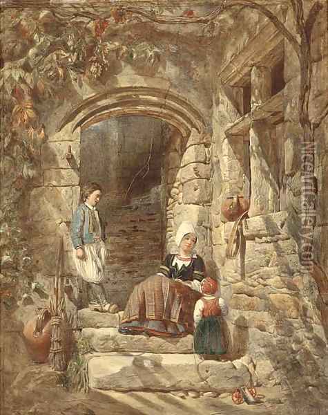 On the sunlit stairs Oil Painting - Alfred Provis