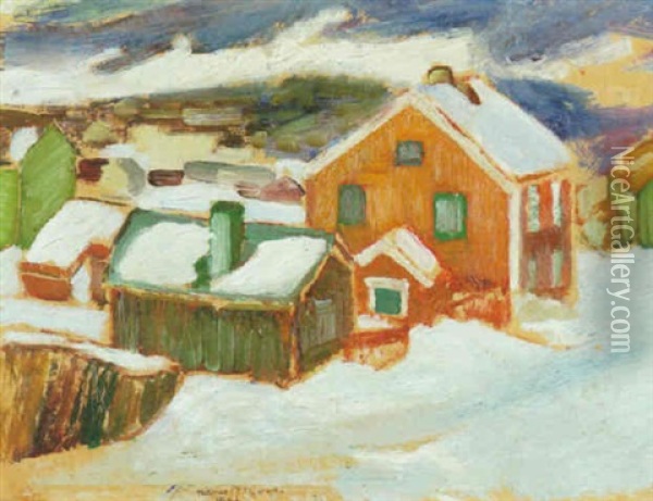 Vinterkvall - Hus I Landskap Oil Painting - Helmer Osslund