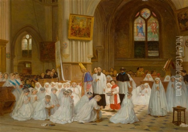Confirmation A Villiers-le-bel Oil Painting - Theophile Emmanuel Duverger