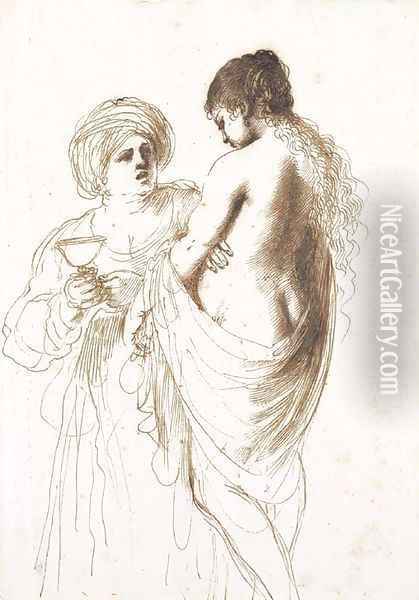 Bathsheba attended by her maid Oil Painting - Giovanni Francesco Barbieri