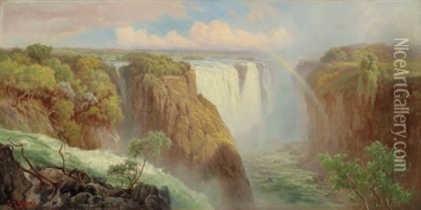 The Devil's Cataract And Victoria Falls, From The West Bank Of The Zambezi River Oil Painting - Edward Henry Holder