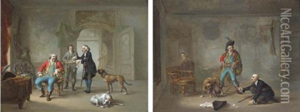 Sobriety (+ Insobriety: Gentlemen In Interiors Before And After; Pair) Oil Painting - Franz Christoph Janneck