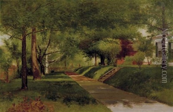 Treelined Sidewalk Oil Painting - Joseph H. Greenwood