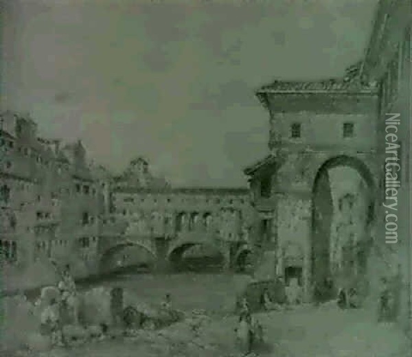 The Ponte Vecchio, Florence Oil Painting - William H. Burnett