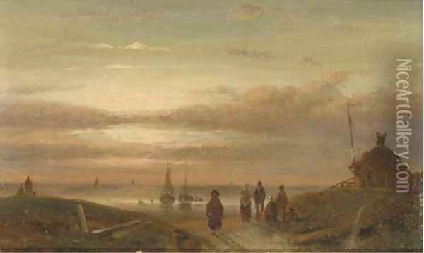 Sunset on the beach Oil Painting - Charles Henri Leickert