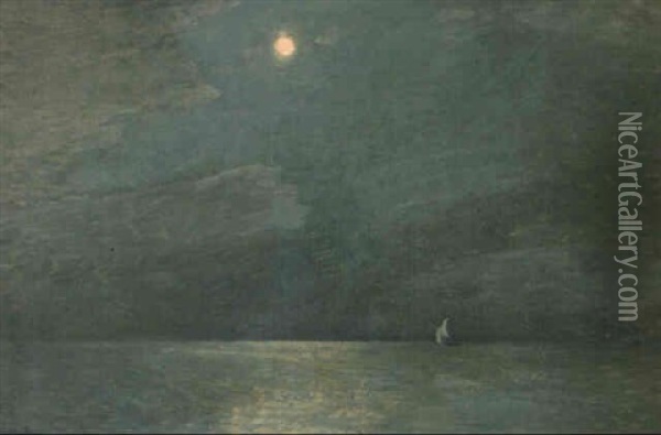 Moonlight On The Sound Oil Painting - Childe Hassam