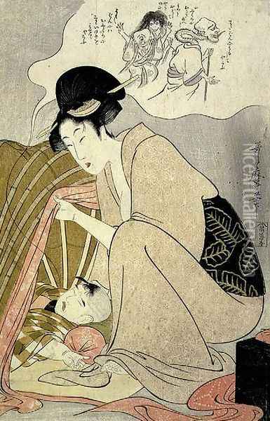 Riches 1913. Child having a Nightmare, c.1801 Oil Painting - Kitagawa Utamaro